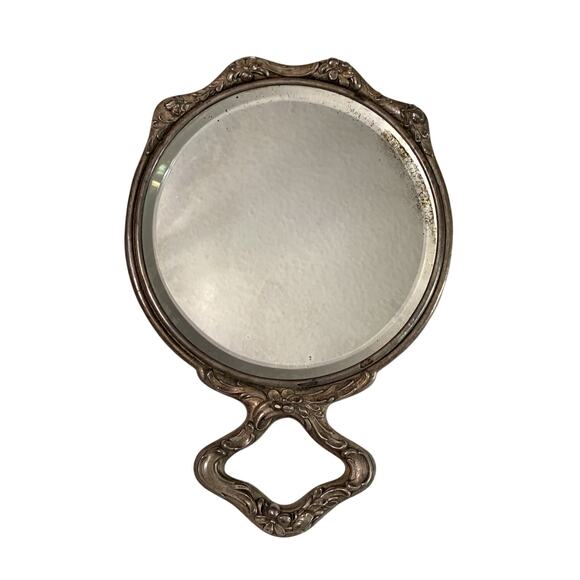 Antique William Kerr Sterling Silver Repousse Art Nouveau Hand Mirror Floral